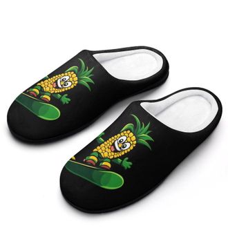 Generic Corn Riding on Snowboard Funny Mens Slippers Cotton Warm House Shoes Memory Foam Sandals Print Size 7-14