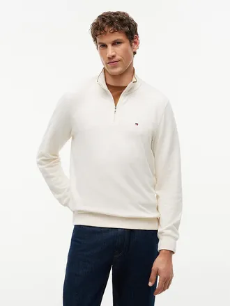Tommy Hilfiger Mens Rib-Knit Quarter-Zip Sweatshirt - Ivory Petal - XXL