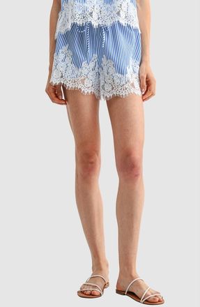 All in Favor Lace Hem Stripe Shorts in Blue Stripe at Nordstrom, Size X-Small