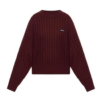 Rotate ROTATE Birger Christensen, Round-neck Knitwear, female, Red, Size: XS Wool Sweater With Logo Patch