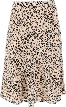 Altuzarra Leopard Print Midi Skirt in Beige Silk