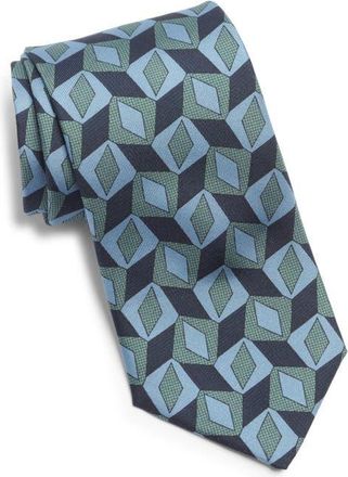 Jack Victor Nielsen Geometric Print Silk Tie in Navy at Nordstrom