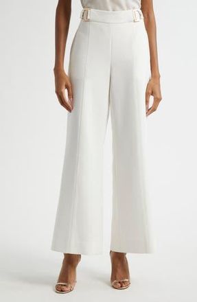 Elie Tahari The Inez Buckle Detail Wide Leg Pants in Sky White at Nordstrom Rack, Size 14