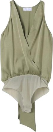 Blumarine Silk Wrap Blouse V-Neck Sleeveless Green