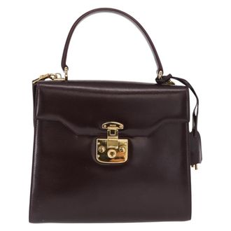 Gucci Vintage Lady Lock Top Handle Bag Leather Burgundy Leather Handbag (Pre-Owned)