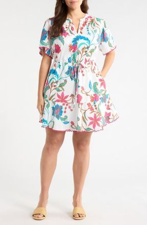 Sugarlips Izzie Floral Print Minidress in White-Fuchsia at Nordstrom, Size 1 X