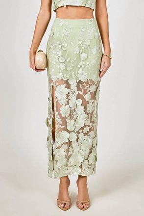 endless rose Floral Embroidered Midi Skirt In Sage