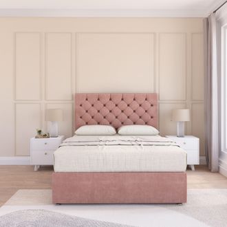 Sloomy Mayfair Plush Velvet Memory Foam Bed Set With No Drawers, Mattress & Headboard in Pink | Size: Small Double