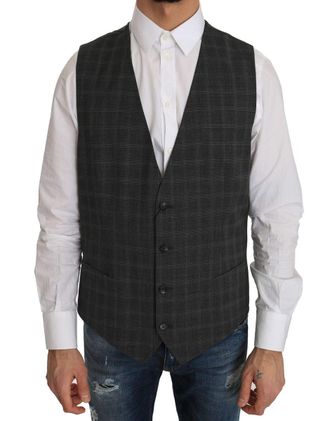 Dolce & Gabbana Mens Gray Checked Vest Classic Fit - Grey Wool - Size EU 52 (Mens)