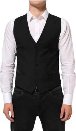Dolce & Gabbana Woolen Dress Formal Waistcoat Vest - Heren - Gillet - Zwart - M - Wol - Kostuums