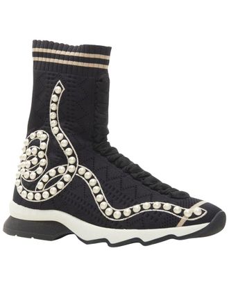 Fendi Fendi Womens Cotton Rockoko Pearl Embellished Sock Knit High Top Sneaker (Authentic Pre-Loved)