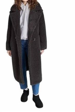 UGG Womens Gertrude Long Teddy Coat In Black