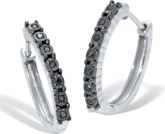 Palm Beach Jewelry 05 TCW Sterling Silver Black Diamond Hoop Earrings (1/2 inch)