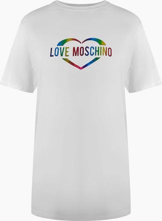 Love Moschino Womens Love Moschino Multi Coloured Heart Logo White T-Shirt - Size: 18/16