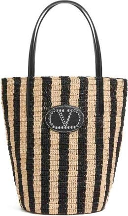 Valentino Garavani Striped Raffia Shopping Bag