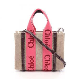 Chlo&eacute; Beige Brown Pink Canvas Leather Handbag Tote Bag (Pre-Owned)