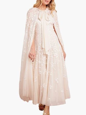 Needle & Thread Scatter Blossom Hooded Long Cape in Cream at Nordstrom, Size Medium