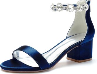 Generic Bridal Shoes Block Heel Wedding Low Sandals Bridal Wedding Shoes Party Dress Heels Open Toe Wedding Heels 5.5Cm,Dark Blue,10 UK