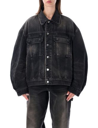 Haikure Oversized Black Denim Jacket With Adjustable Zippered Hem
