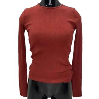 Vince Womens Ribbed Pima Cotton Long-Sleeve T-Shirt In Red