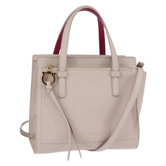 Ferragamo Amy Tote Pebbled Leather Beige Leather Handbag (Pre-Owned)