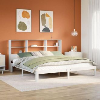 vidaXL Cama Con Estanter&iacute;a Sin Colch&oacute;n Madera Maciza Blanca 180x200 Cm Vidaxl