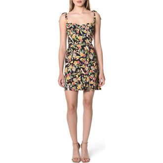 Wayf Malibu Tie Strap Dress in Black Hawaii Print at Nordstrom, Size Medium