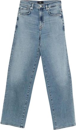 7 For All Mankind High-waisted Straight Jeans - Dames - Regular Fit Jeans - Blauw - W28 - Katoen - Jeans