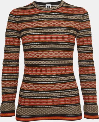 M Missoni Multicolor Stripe Patterned Knit Long Sleeve Top