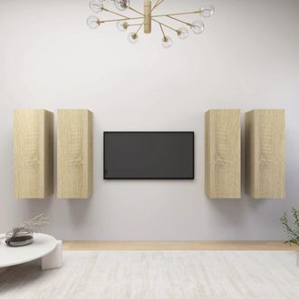 vidaXL Vidaxl - Juego De Muebles De Sal&oacute;n 4 Pzas Roble Sonoma 30,5x30x90 Cm