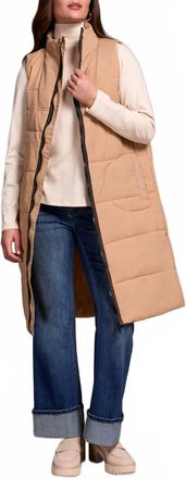 Tribal Denver Long Quilted Vest In Cream