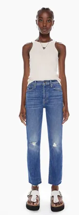 Mother Tomcat Ankle Fray Hem Jeans In Globe Trotter