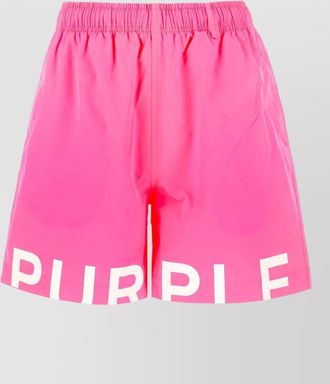 Purple polyester swim shorts back pocket eyelets