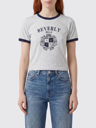 Sporty & Rich T-shirt slim fit in cotone con logo scudo e profili a contrasto