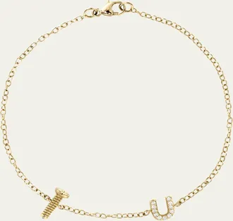 Alison Lou 14K Yellow Gold Screw U Diamond Station Bracelet