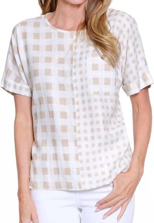 Multiples Sheer Check Lightweight Top In Khaki