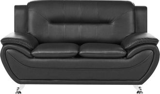 Beliani 2 Seater Sofa Black Vegan Eco Leather Loveseat Arms Silver Metal Legs Easy Clean Modern Glam Style Living Room LEIRA