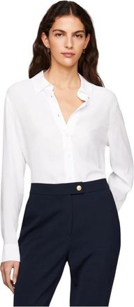 Tommy Hilfiger Fluid Crepe Regular Fit Shirt - Dames - Overhemden - Wit - M - Polyester - Overhemden