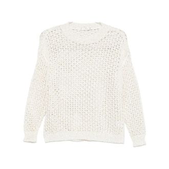 PANICALE Round-neck Knitwear, female, White, Size: M Open-Knit Crew-Neck Sweater