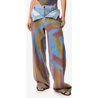 Desigual Fold Over Wide Leg Jeans in Medium Beige at Nordstrom, Size X-Large