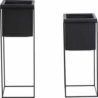 Maisons du monde Set de 2 maceteros de fibra de vidrio y metal negros Alt.78 cm