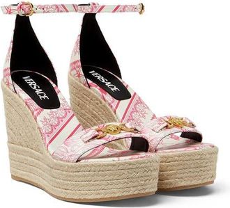 Versace Medusa Espadrille Wedge Sandal in Eggshell Dragonfruit Gold at Nordstrom, Size 9.5Us