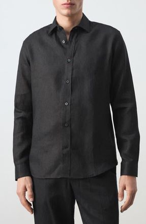 Mango x Casper Ruud Regular Fit Linen Button-Up Shirt in Black at Nordstrom, Size X-Large