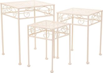 Wanderlust Deco Wanderlust Deco - Soportes Para Macetas, Forja, 3 Pzas 28x28x28-23x23x33-18x18x28 Blanco