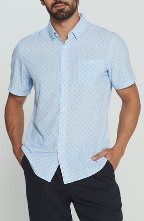 7 Diamonds Renzo Textured Geo Pattern Short Sleeve Stretch Button-Up Shirt in Light Blue at Nordstrom, Size Xx-Large