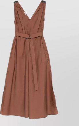 Brunello Cucinelli sleeveless cotton midi dress beaded straps