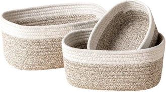 OEM Cestas 4: 1 Grande, Marr&oacute;n), Cestas Cuerda Algod&oacute;n Trenzada, 30,5 X 21,5 X 14 Cm, Mediana: 25,5 X 18,3 X 13 Cm, Peque&ntilde;a: 20,5 X 15,2 X 11 Cm