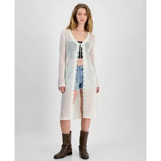 Madden Girl Duster Cardigan Sweater Women Juniors White Mesh Tie Front PALL535