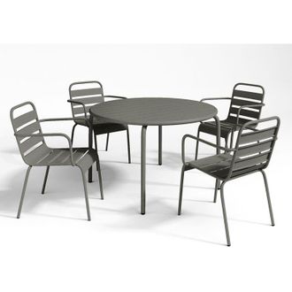 Vente-Unique Sala da pranzo da giardino in Metallo Antracite MIRMANDE: un tavolo D.110cm e 4 poltrone impilabili