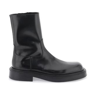 Ferragamo Schoenen, Heren, Zwart, 42 1/2 EU, Leer, Enkellaarsjes met rits van leer